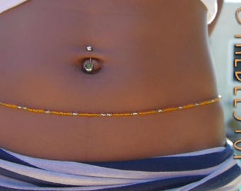 Tiger Vibes ~》Waist Beads | Stainless Steel Clasp | Orange & Gold | Belly Beads | Belly Chain | Body Jewelry | Waistlet| HANDMADE TO ORDER