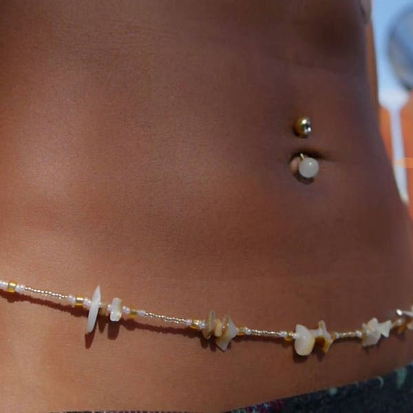 Seaside ~》Waist Beads | Seashell | Stainless Steel Clasp | Belly Beads | Belly Chain | Body Jewelry | Waistlet| HANDMADE TO ORDER