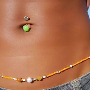 Orange Dream ~》Waist Beads |Carnelian, Fresh Water pearls & Red Agate Gemstones| Stainless Steel | Crystal Waist beads | HANDMADE TO ORDER