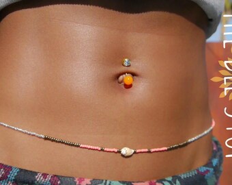 Malibu~》Waist Beads | Stainless Steel Clasp | Sea Shell | Belly Beads | Crystal Waist beads  | Body Jewelry | Waistlet| HANDMADE TO ORDER