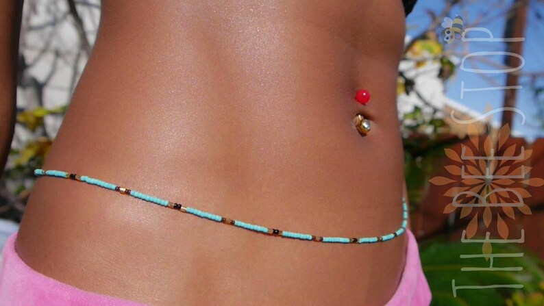 Belly Beads Turquoise Black Stainless Steel Clasp Grand Rising ~\u300bWaist Beads Belly Chain Gold Brown Body Jewelry Waistlet