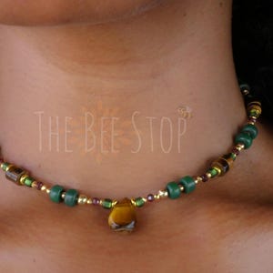 Terra Nova ~》Choker Necklace |Tigers Eye, Red Garnet, Gold Coated Pyrite Gemstones |  Stainless Steel clasp | HANDMADE TO ORDER