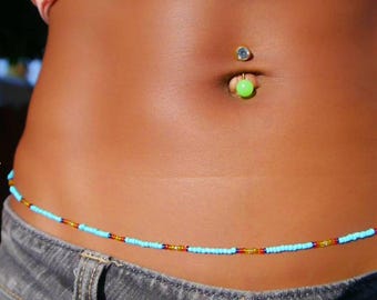 Sedona Sunset ~》Waist Beads | Stainless Steel Clasp | Turquoise Blue, Yellow,  Orange | Belly Beads | Belly Chain | HANDMADE TO ORDER