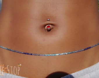 Etwas Blaues ~》Taillenperlen | Edelstahl-Verschluss | Bauch Perlen | Bauchkette | Körperschmuck |  Taille | HANDARBEIT AUF BESTELLUNG