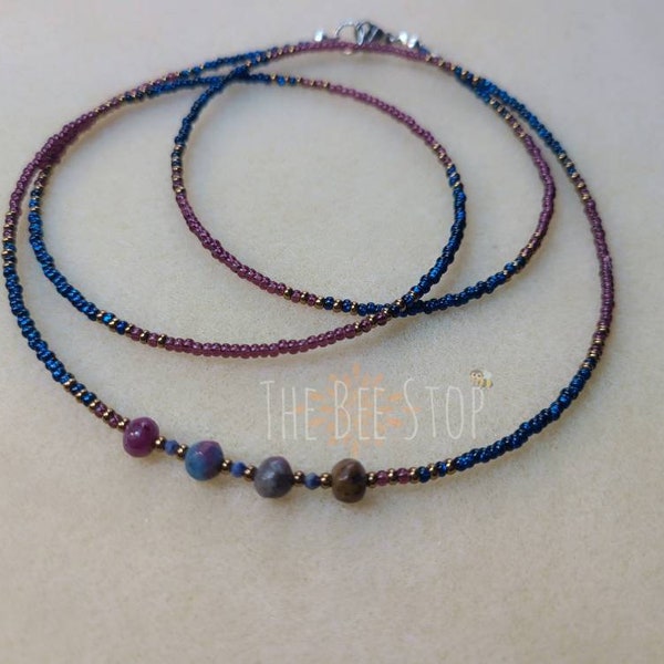 In The Deep ~》Waist Beads | Blue Sapphire & Ruby in Kyanite Gemstone |  Stainless Steel Clasp | Belly Beads | HANDMADE TO ORDER