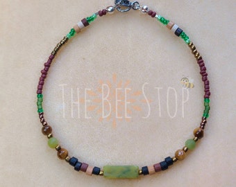 Gaia ~》Enkelbanden | Tijgeroog, nieuwe jade, serpentijn | Roestvrijstalen sluiting