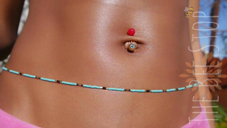 Belly Beads Turquoise Black Stainless Steel Clasp Grand Rising ~\u300bWaist Beads Belly Chain Gold Brown Body Jewelry Waistlet