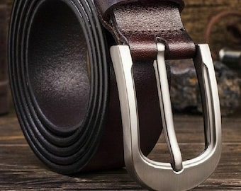 Mens Leather Belt Belts Genuine Full Grain with Solid Pin Buckle 1.5 INCH WIDTH # 100% Leather# 1st CLASS P&P