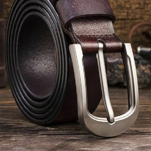 Mens Leather Belt Belts Genuine Full Grain With Solid Pin Buckle 1.5 ...