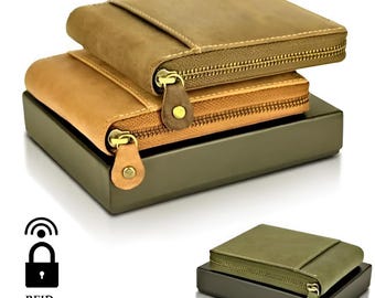 Mens Genuine Leather Zip-Around Wallet with Credit card slot, Coin pouch # 100% Leather# 1st CLASS P&P