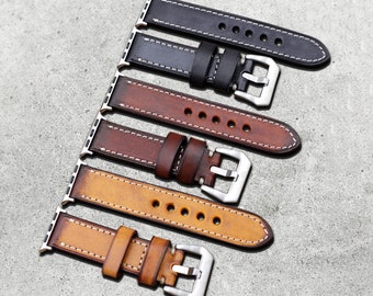 Handmade Mens Apple Watch Strap Vintage Genuine Leather Band 38MM 40MM 42MM 44MM