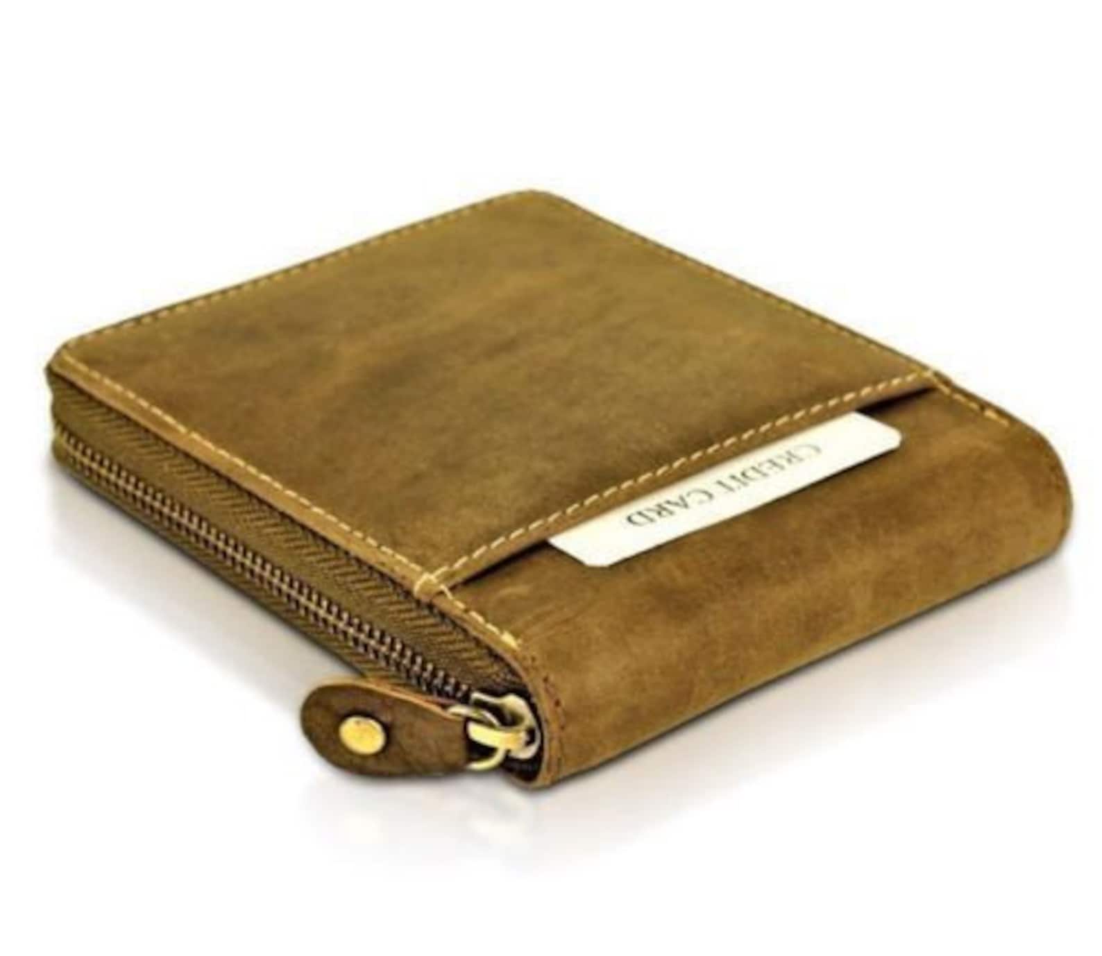 Mens Genuine Leather ZipAround Wallet with Credit card slot Etsy