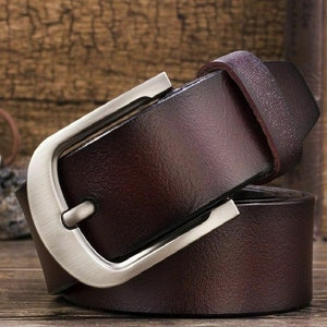 Mens Leather Belt Belts Genuine Full Grain With Solid Pin Buckle 1.5 ...