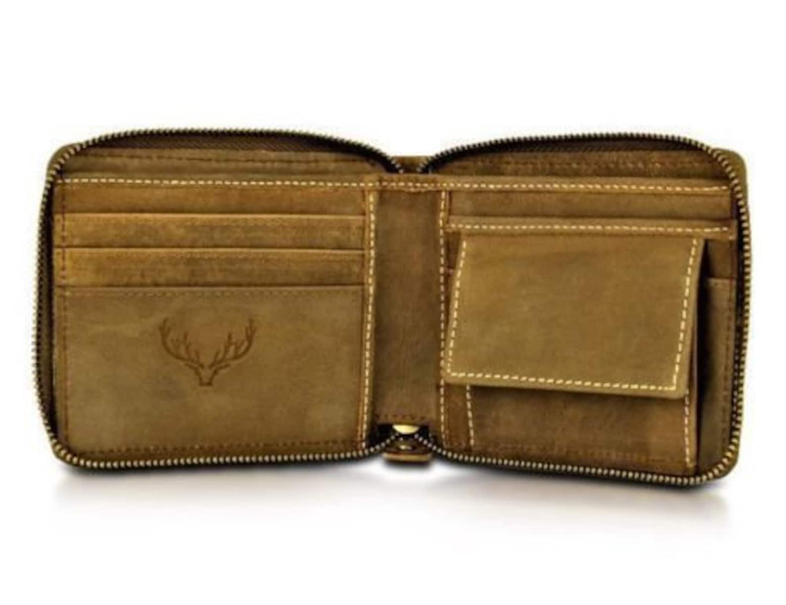 Mens Genuine Leather Zip-around Wallet With Credit Card Slot, Coin ...