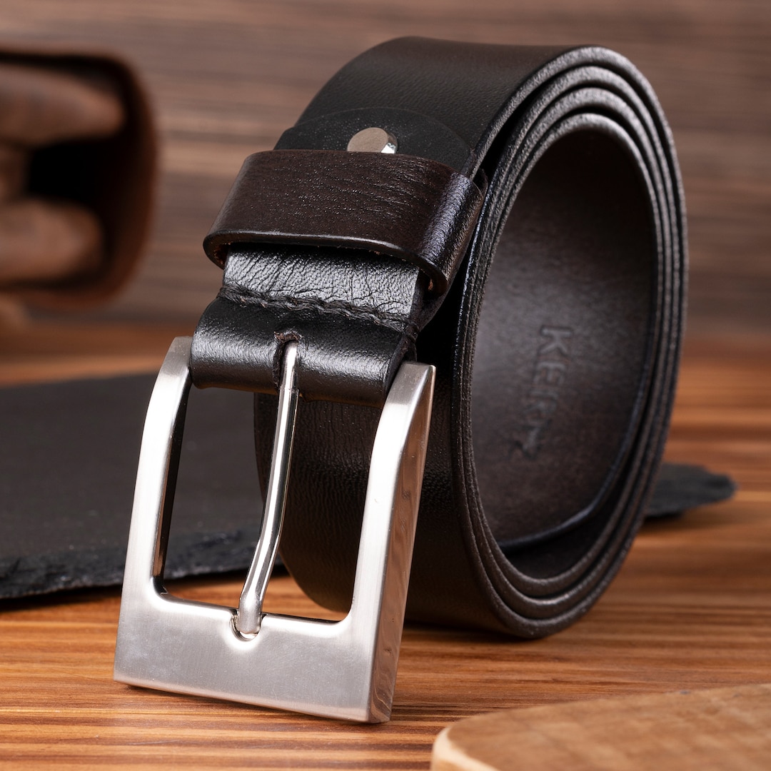 Leather Belts Mens Real Genuine Square Buckle Trouser Sizes  display picture 2