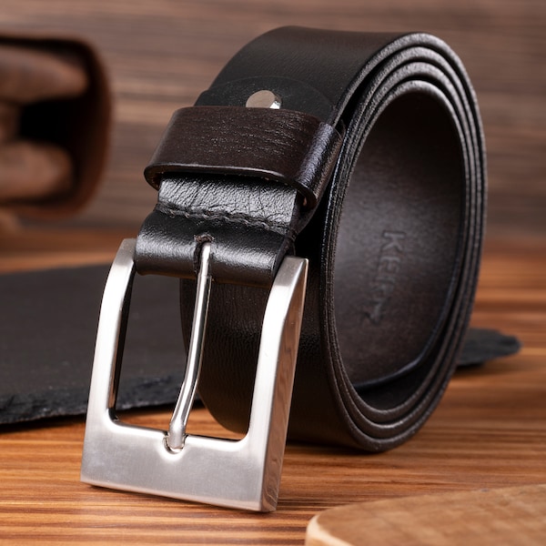 Leather Belts mens Real Genuine square Buckle Trouser Sizes Brown Black Jeans High Quality 38 mm width # 100% Leather# 1st CLASS P&P