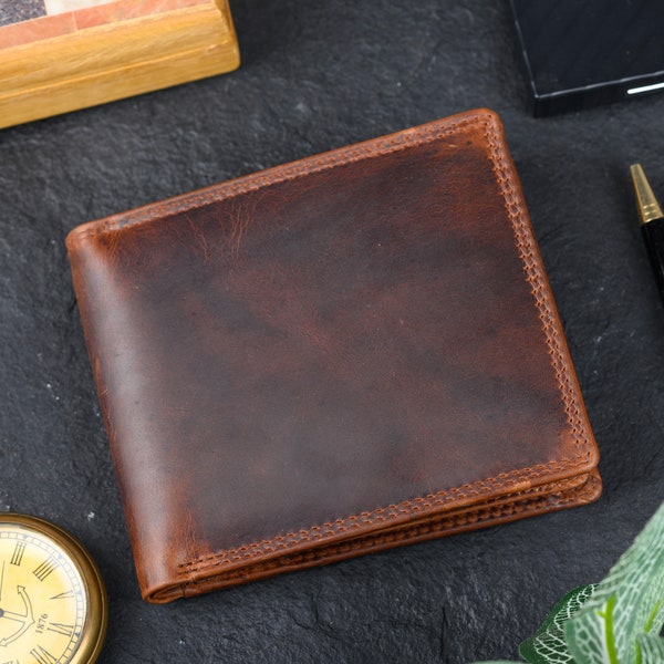 Portefeuilles en cuir pour hommes 100% Véritable Bifold fait à la main porte-cartes cousu à la main Premium Quality Hunter Leather Wallet