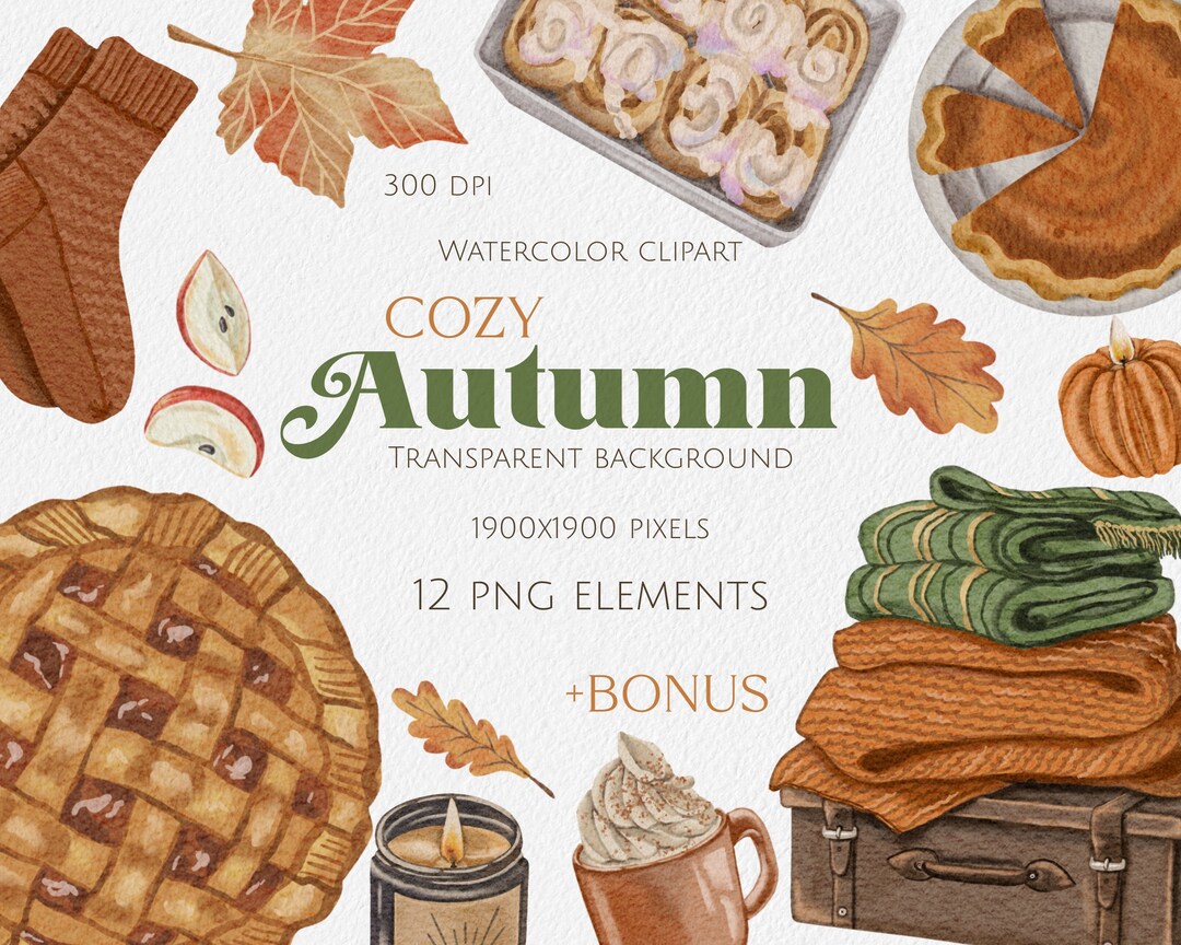 Cozy Autumn Watercolor Illustration Clipart Png Transparent Background ...