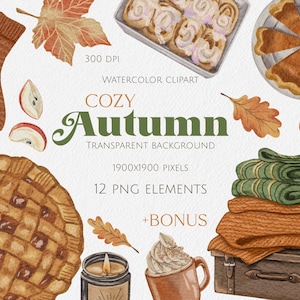 Ilustração em aquarela de outono aconchegante Clipart Png Fundo transparente Pacote de adesivos