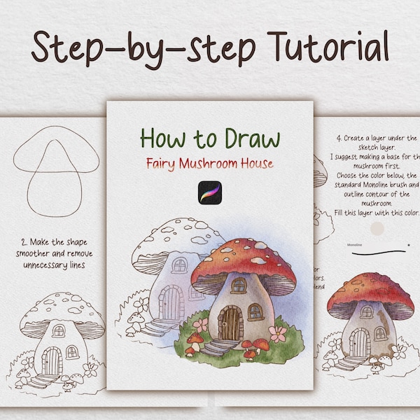 How to Draw Fairy Mushroom House Step by step tutorial Procreate Watercolor