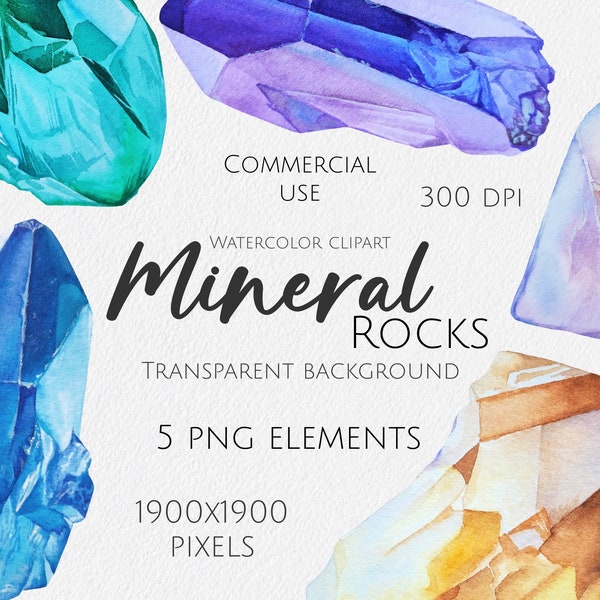 Watercolor clipart Mineral rocks Mineral stones Transparent background Png Hand drawn Watercolor illustration Scrapbook elements