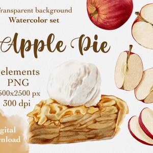Aquarela Clipart Ilustração Torta de maçã Feriado de Ação de Graças Download instantâneo PNG Outono Cookbook Scrapbook Arte para impressão Uso comercial