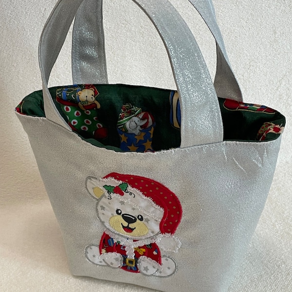 Mini panier enfant tissu Noël // Sac personnalisé brodé application Noël // Sac à main enfant