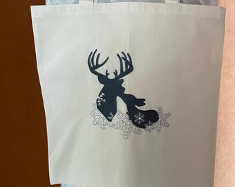 Shopping bag // Grocery bag // Tote bag // Cotton canvas bag with embroidered design