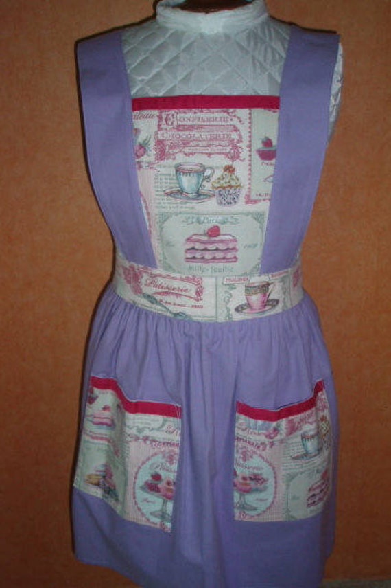 Tablier de Cuisine Femme/ Protection Alimentaire Cuisine/Tablier Style Rétro en Tissu Coton Uni & Im