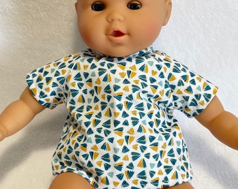 Doll or baby doll clothing // Short-sleeved T-shirt, straight collar in geometric fabric