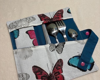 Cutlery pouch + Cloth napkin // Portable cutlery case Cutlery carrying pouch Cutlery organizer pouch Meal kit