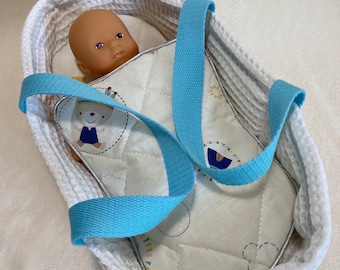 Mini doll bassinet // Mini doll bed // Mini doll bassinet for 20 cm doll // Mini doll bassinet in quilted cotton fabric