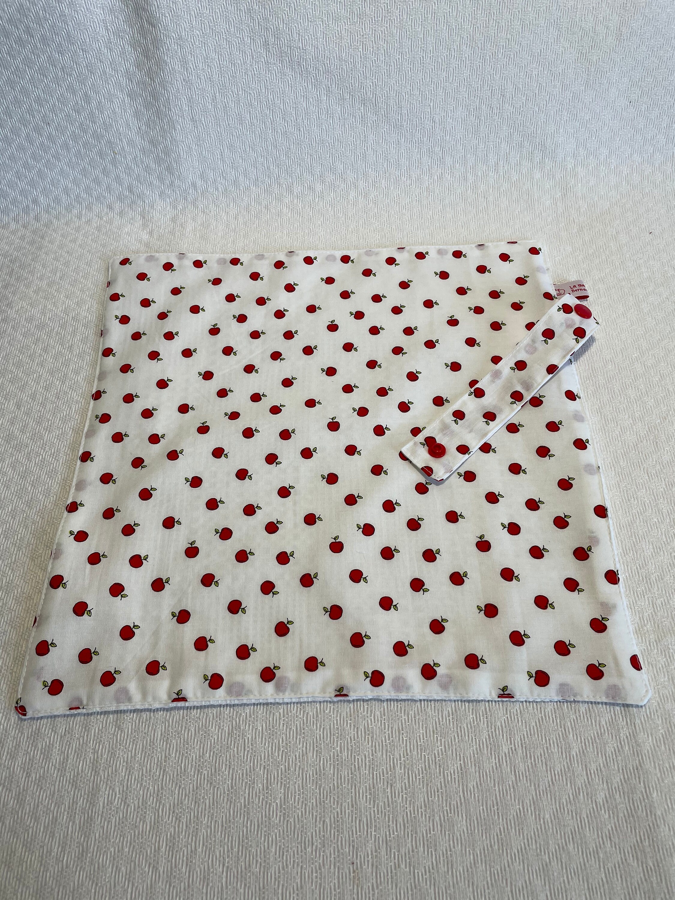 Serviette de Table en Tissu Coton Imprimé et Nid d'abeille avec Attache Pression // Serviette Zéro D