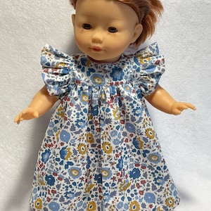 Doll garment // Loose dress with ruffling sleeves in liberty fabric D&#39;Anjo blue flowers