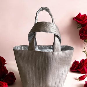 Sac cabas enfant // Mini panier enfant strass gris // Petit panier tissu simili cuir gris strass brillant // Petit sac doudou