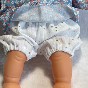 Doll garment // Bloomer panties for baby or doll of 30 cm // Short panties double white gauze with golden polka dots