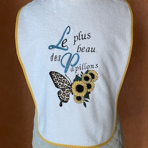 Adult bib in white cotton terry cloth // Adult napkin // Personalized table protector with text