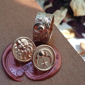 Goldring 14k Gold Sonne Mond und Sterne Ring ,Zigarre Band Ring aus massivem 585 Gold ,einfacher Goldring,breiter Ring