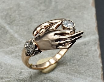 14k Gold Diamond Claddagh Ring: Handmade Yellow & White Gold