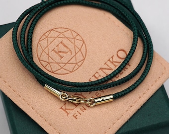 Handmade Black Silk Cord Necklace: 14k Gold Clasp, Minimalist Unisex Jewelry