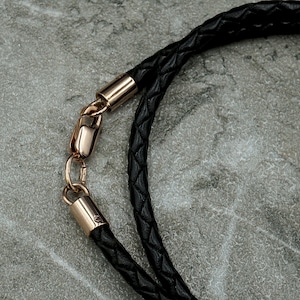 18k Solid Gold Braided Leather Cord Necklace: 2.5mm Thick