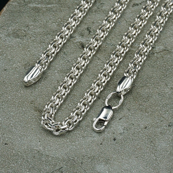 Woven byzantine solid 925 sterling silver necklace chain mens heavy garibaldi bismark black oxidized,Chain width 5mm