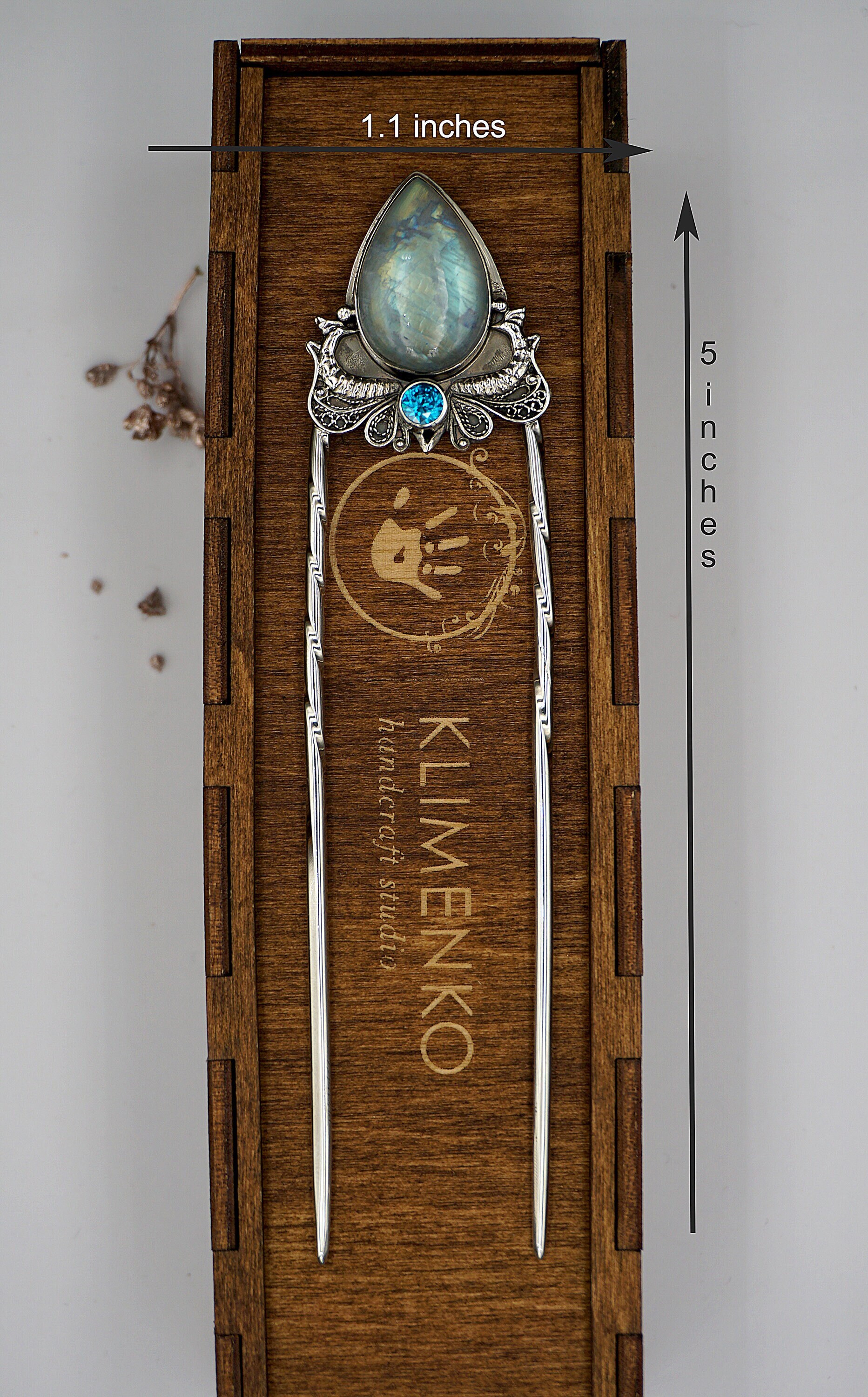 Flash Moonstone Hair Fork Sterling Silver and Blue Topaz - Etsy