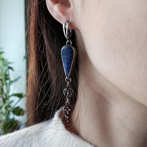 Lapis Lazuli Earrings Sterling Silver, Moon earrings Sterling silver, Handmade Jewellery, Dangle & Drop Earring,GIft For her
