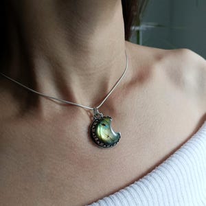 Sterling Silver Crescent Moon Necklace: Labradorite Elven Pendant