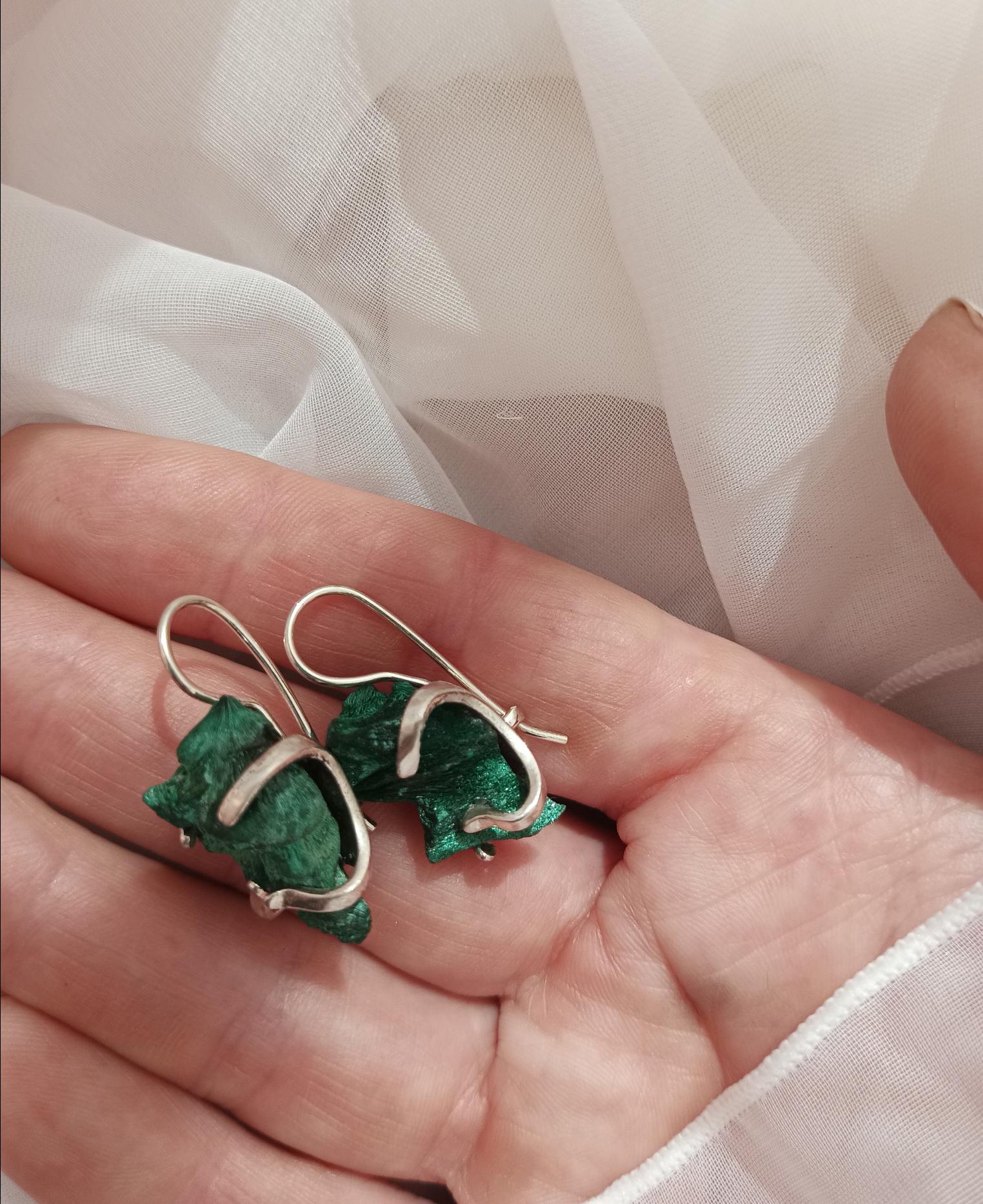 Parure En Argent Massif Et Malachite - 5 Pièces, Occasion