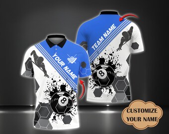 Gepersonaliseerde biljartspelers zwarte vlekken shirt, shirt biljart, verjaardagscadeau, sport team shirt, biljart shirt, cadeau voor hem, team shirt