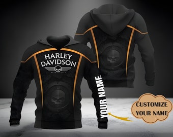 Sweat à capuche personnalisé Harley Davidson 3D imprimé pour homme et femme, T-shirt Harley Davidson, polo, blouson aviateur, cadeau d'anniversaire