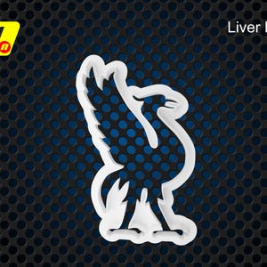 Puede incluir: Silueta blanca de un pájaro con las alas extendidas, de pie sobre un fondo negro y azul. El texto "Liver Bird" está en la esquina superior derecha de la imagen.