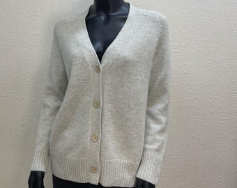 Wool cardigan with buttons, Handmade angora cardigan sweater, Natural grey wool cardigan, Organic wool V neck cardigan, Soft wool sweater